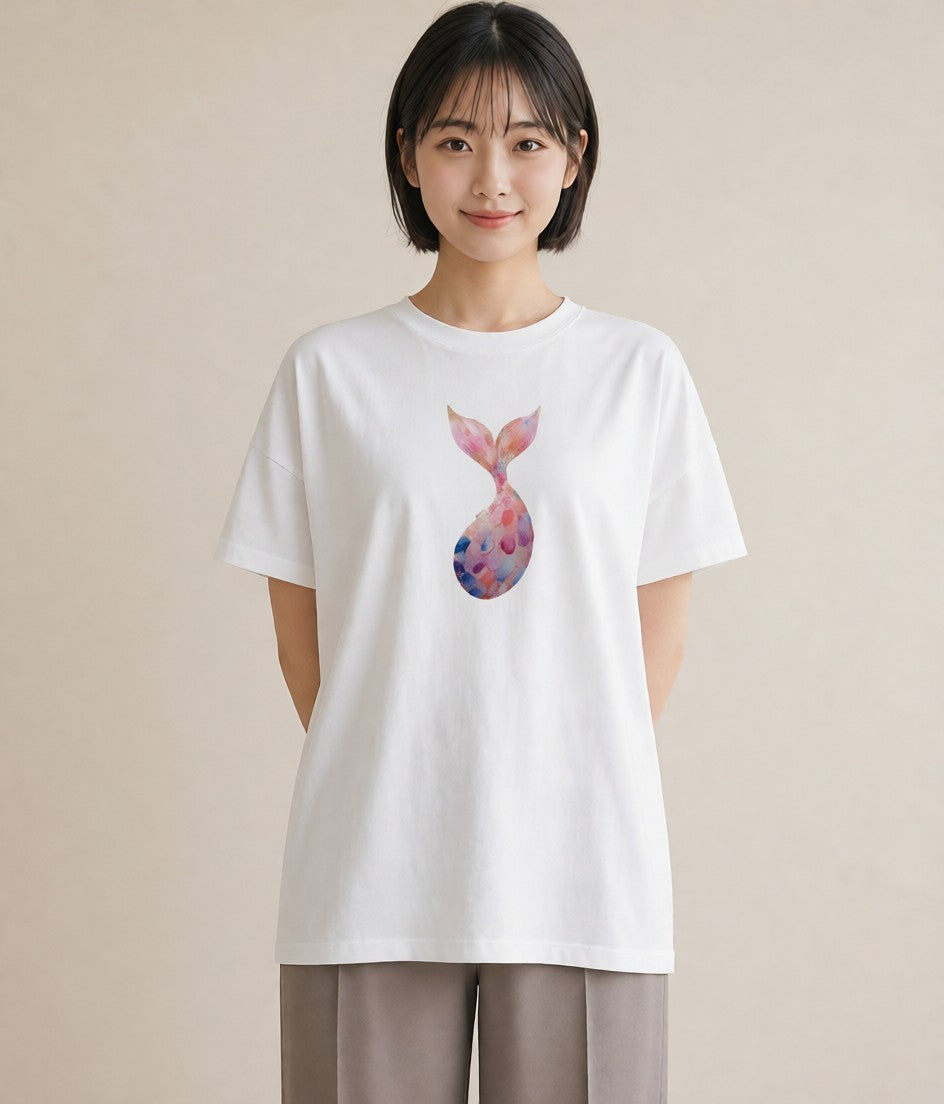 グラフィックTシャツ レディース 人魚 海の生き物 海 イラスト 淡色 夏コーデ 通学 白T YMAZO