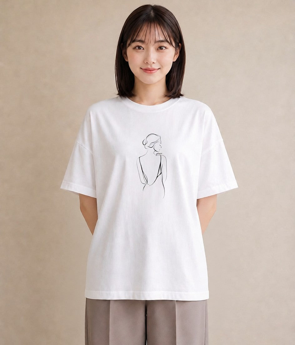 グラフィックTシャツ レディース 女の子 ガール 後ろ姿 イラスト ミニマル 姉妹 送別ギフト 白T YMAZO