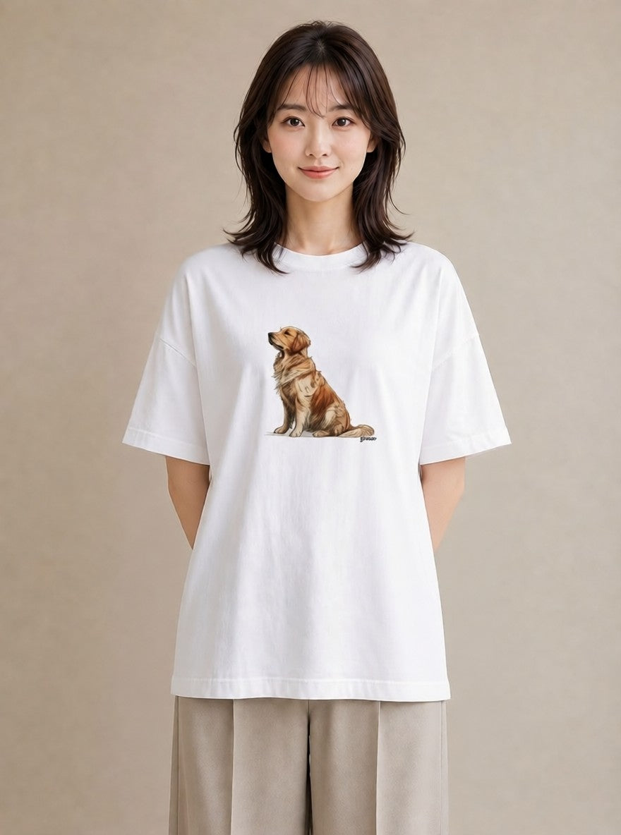 グラフィックTシャツ レディース ゴールデンレトリバー ゴールデン 犬 いぬ イラスト 北欧風 散歩 お出かけ 白T YMAZO