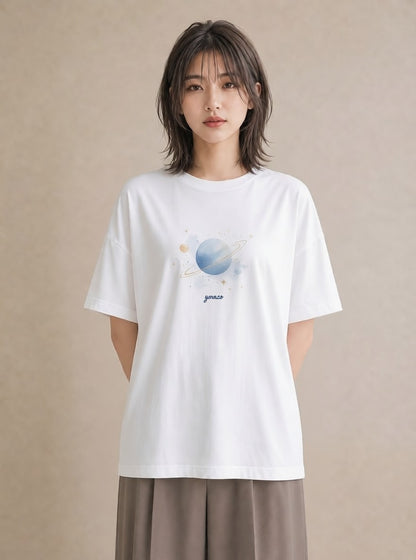 グラフィックTシャツ レディース 天秤座 星空 宇宙 イラスト ゆるコーデ 女性 旅行用 白T YMAZO