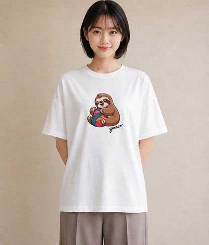 プリントTシャツ レディース ナマケモノ 動物 アニマル イラスト ゆるコーデ 友達ギフト 部屋着 白T YMAZO