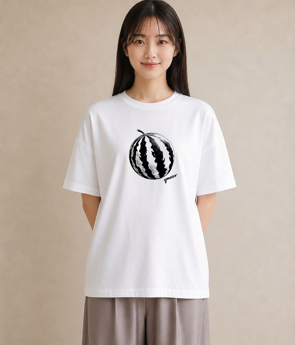 Tシャツ レディース すいか 食べ物 フード イラスト アート風 公園 ママ 白T YMAZO