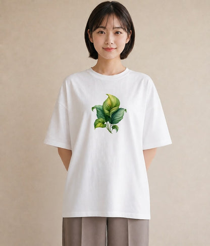 半袖Tシャツ レディース 葉っぱ 植物 ボタニカル イラスト 抜け感 デート 帰省 白T YMAZO
