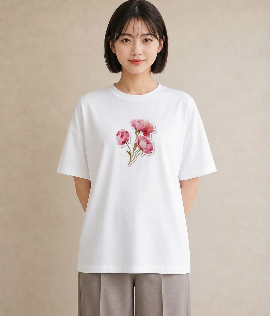 デザインTシャツ レディース 彼岸花 花 花柄 イラスト ラフ レイヤード 白T YMAZO