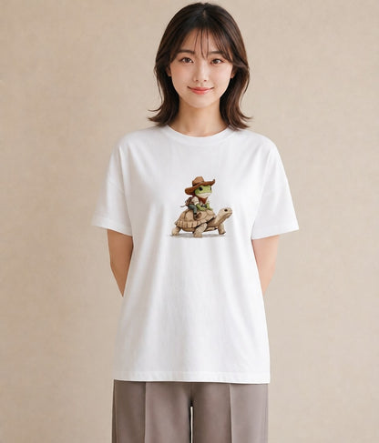 Tシャツ レディース ゼニガメ ペット 動物 イラスト フェミニン 夏コーデ 通学 白T YMAZO
