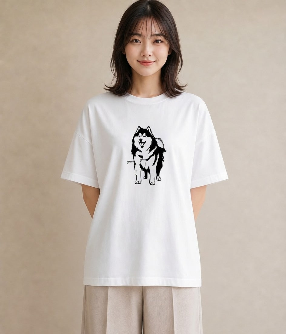 Tシャツ レディース シベリアンハスキー 犬 いぬ イラスト 帰省 ラフ 白T YMAZO