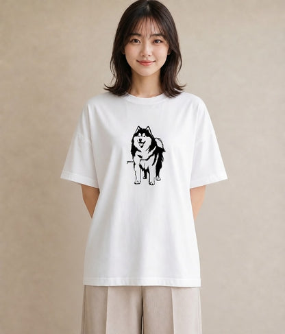 Tシャツ レディース シベリアンハスキー 犬 いぬ イラスト 帰省 ラフ 白T YMAZO