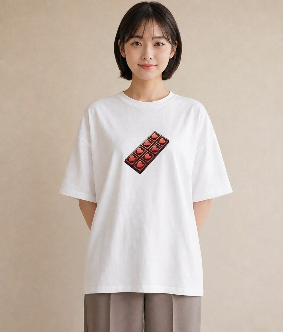 半袖Tシャツ レディース チョコ 食べ物 フード イラスト きれいめ 秋コーデ おしゃれギフト 白T YMAZO