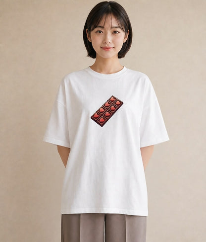 半袖Tシャツ レディース チョコ 食べ物 フード イラスト きれいめ 秋コーデ おしゃれギフト 白T YMAZO