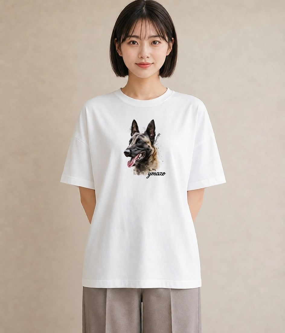 プリントTシャツ レディース ジャーマンシェパード 犬 いぬ イラスト 旅行コーデ 在宅 公園 白T YMAZO