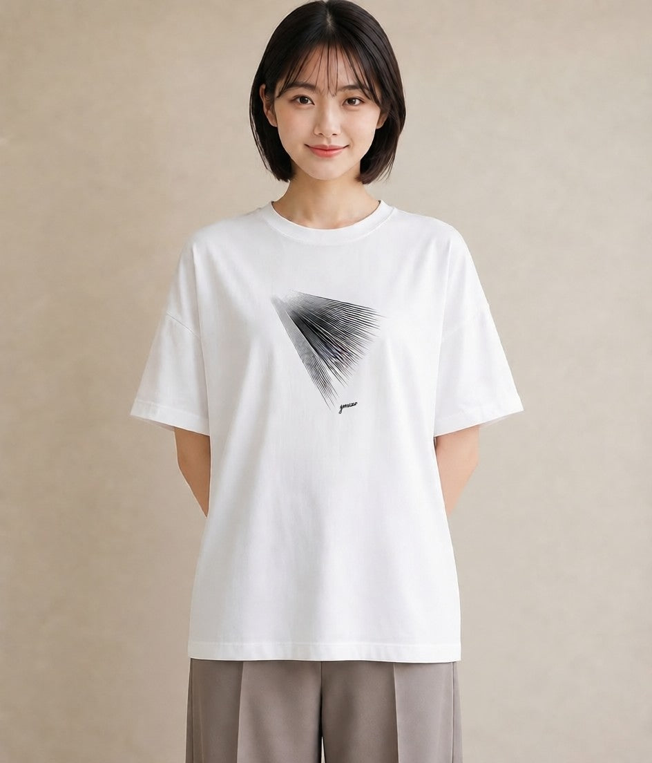 プリントTシャツ レディース 幾何学 ミニマル ジオメトリック イラスト 通勤 在宅 白T YMAZO