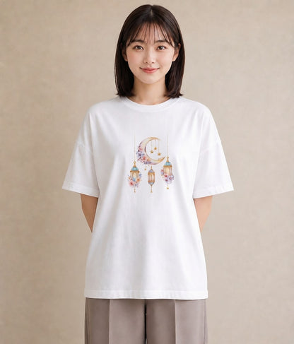 グラフィックTシャツ レディース 三日月 星空 宇宙 イラスト ボタニカル ミセス 春コーデ 白T YMAZO