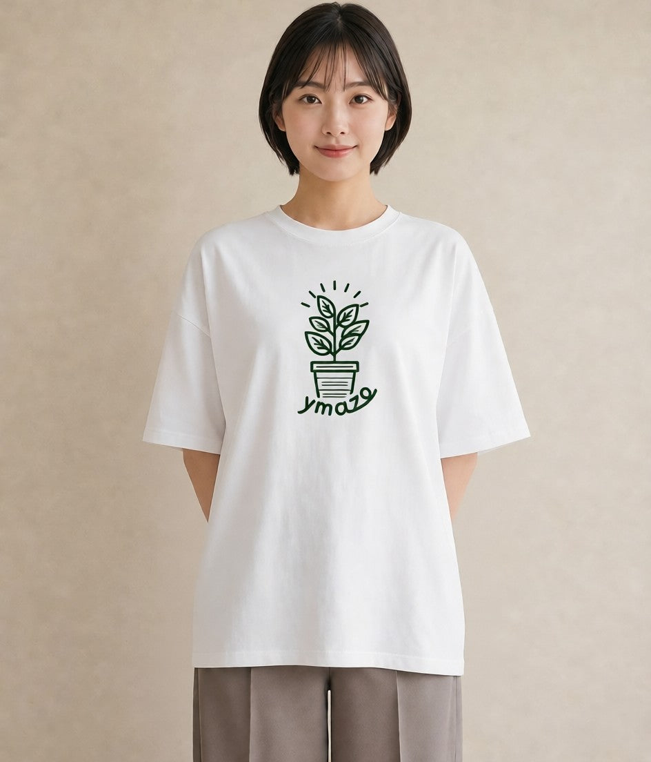 プリントTシャツ レディース 観葉植物 ボタニカル 植物 イラスト 可愛い 通学 誕生日プレゼント 白T YMAZO