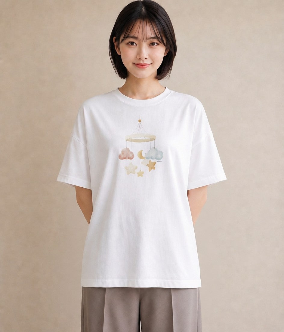 半袖Tシャツ レディース 雲 星空 宇宙 イラスト ポップ 秋コーデ おしゃれギフト 白T YMAZO
