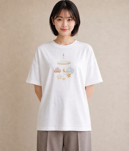 半袖Tシャツ レディース 雲 星空 宇宙 イラスト ポップ 秋コーデ おしゃれギフト 白T YMAZO