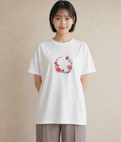 プリントTシャツ レディース カーネーション 花 花柄 イラスト モード 買い物 夏コーデ 白T