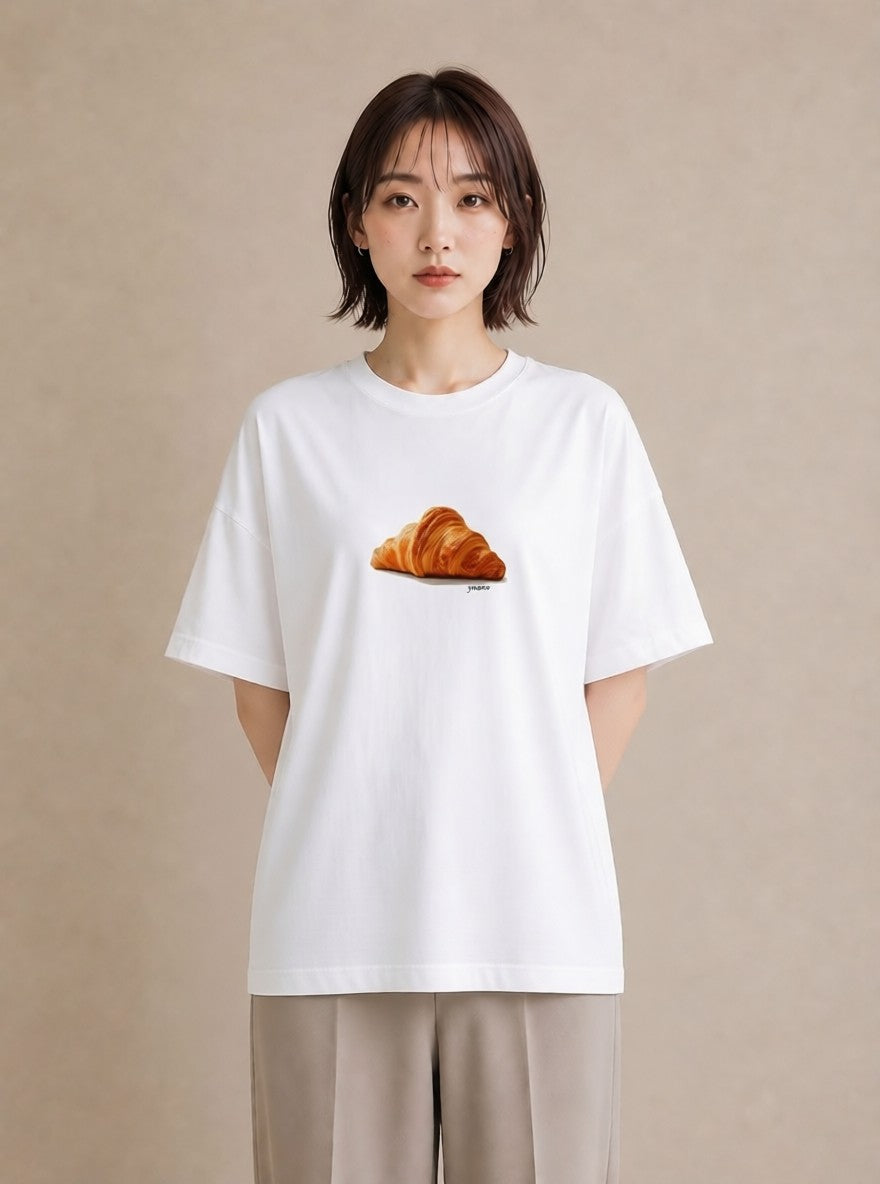 半袖Tシャツ レディース パン ベーカリー レトロ イラスト ミニマル デイリーウェア 休日 白T YMAZO