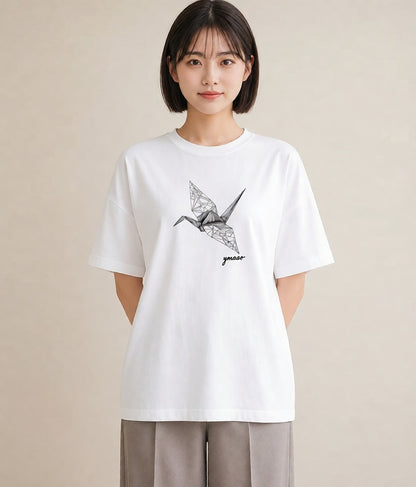 Tシャツ レディース 紙の船 水辺 ナチュラル アンティーク イラスト 休日コーデ 公園 ママ 白T YMAZO