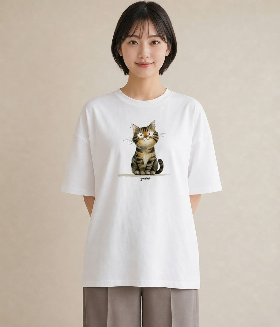 半袖Tシャツ レディース 猫好き 猫 ねこ イラスト モード 敬老の日 ホワイトデー 白T YMAZO