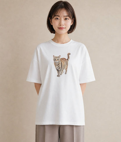 プリントTシャツ レディース スコティッシュフォールド 猫 ねこ イラスト 北欧風 カジュアルコーデ 買い物 白T YMAZO