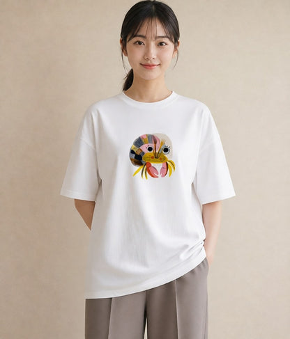 グラフィックTシャツ レディース ヤドカリ 海の生き物 海 イラスト 休日コーデ 女性 旅行用 白T YMAZO
