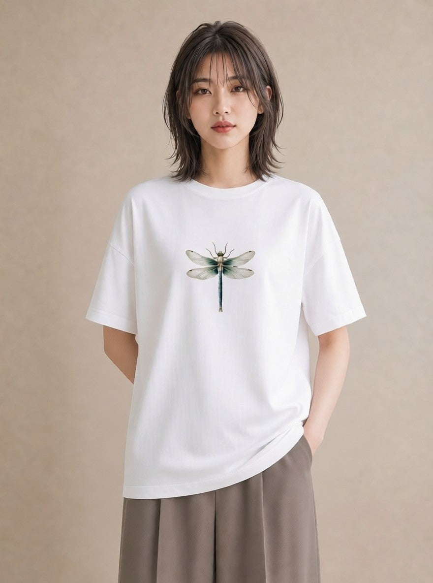 デザインTシャツ レディース とんぼ 昆虫 虫 イラスト 韓国風 20代 カジュアルコーデ 白T YMAZO