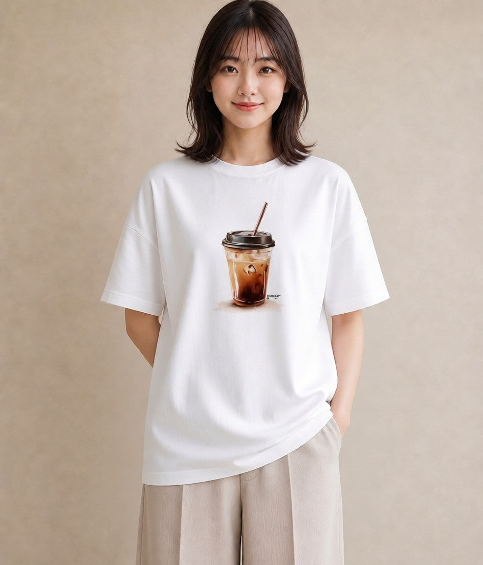 半袖Tシャツ レディース エスプレッソ 食べ物 フード イラスト ボタニカル ママ カフェ服 白T YMAZO