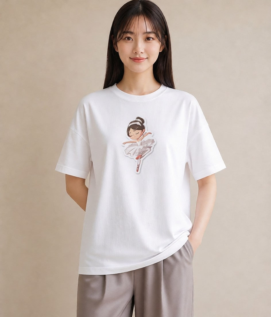 プリントTシャツ レディース バレエシューズ バレエ トウシューズ ナチュラル アンティーク イラスト 水彩風 敬老の日 ホワイトデー 白T YMAZO