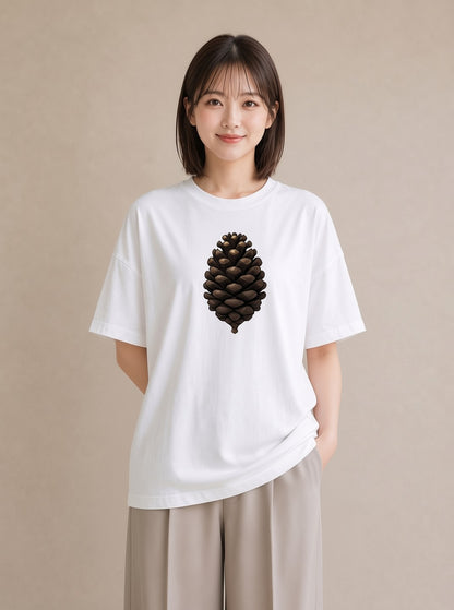 Tシャツ レディース 松ぼっくり 植物 ボタニカル イラスト 北欧風 ビーチ デイリーウェア 白T YMAZO
