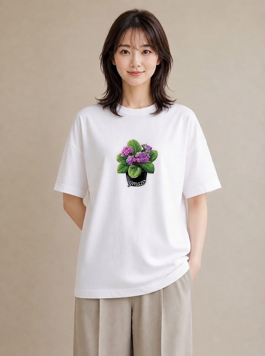 Tシャツ レディース パンジー 花 花柄 イラスト 普段使い お出かけ 普段着 白T YMAZO