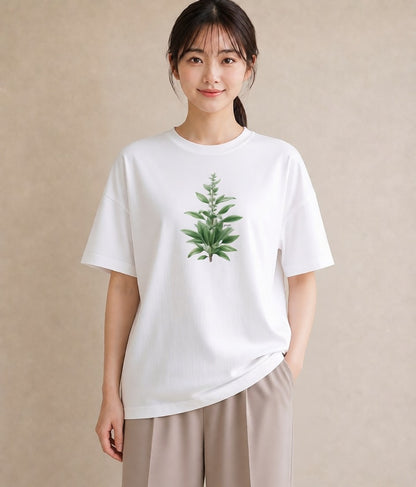 Tシャツ レディース ハーブ 植物 ボタニカル イラスト 北欧風 休日 ペアコーデ 白T YMAZO