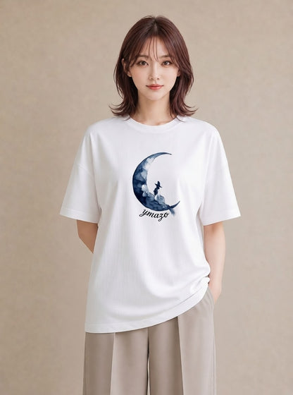 グラフィックTシャツ レディース 月 星空 宇宙 イラスト ユニーク 普段着 週末コーデ 白T YMAZO