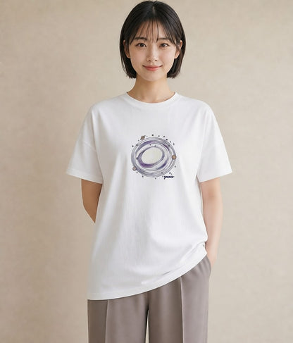デザインTシャツ レディース 月 星空 宇宙 イラスト きれいめ 敬老の日 ホワイトデー 白T YMAZO