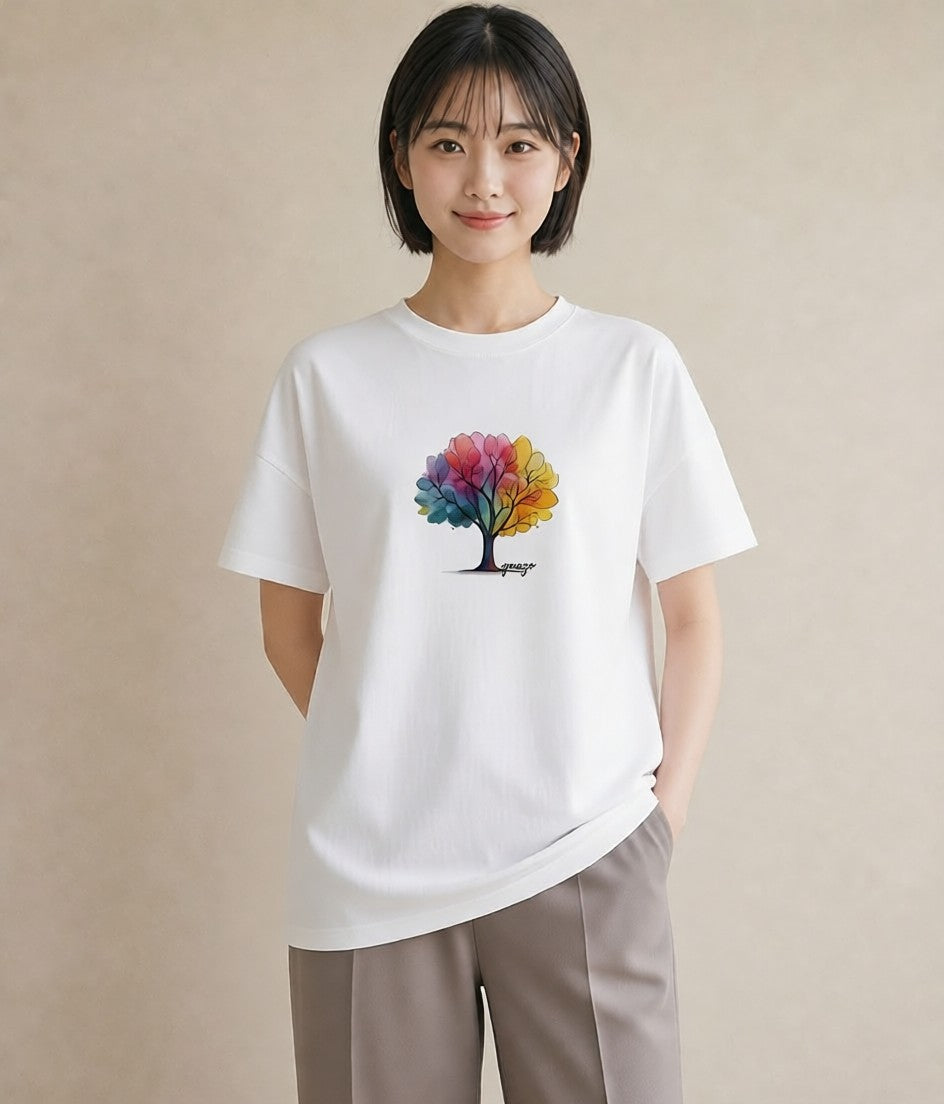 Tシャツ レディース 木 植物 ボタニカル イラスト こなれ感 海 カフェ巡り 白T YMAZO