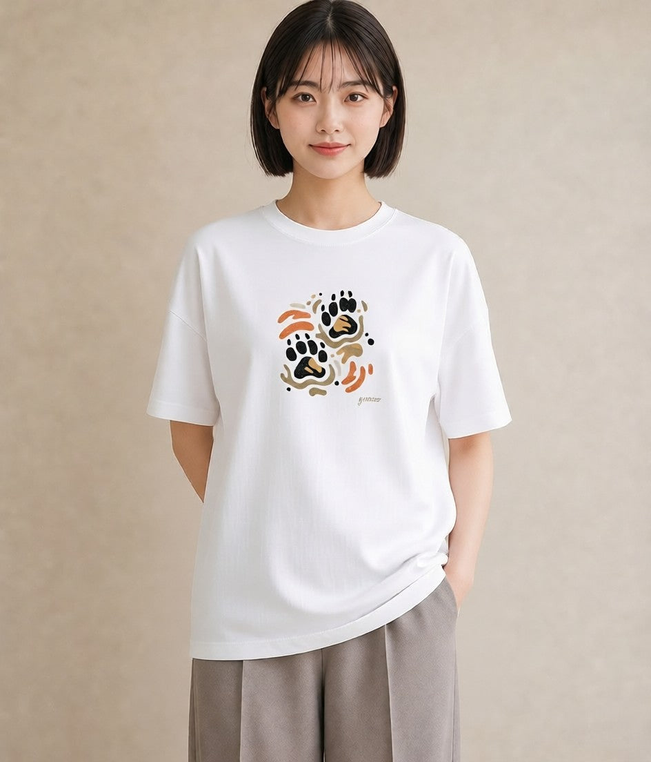 半袖Tシャツ レディース 肉球 猫 ねこ イラスト ガーリー 親子 20代 白T YMAZO