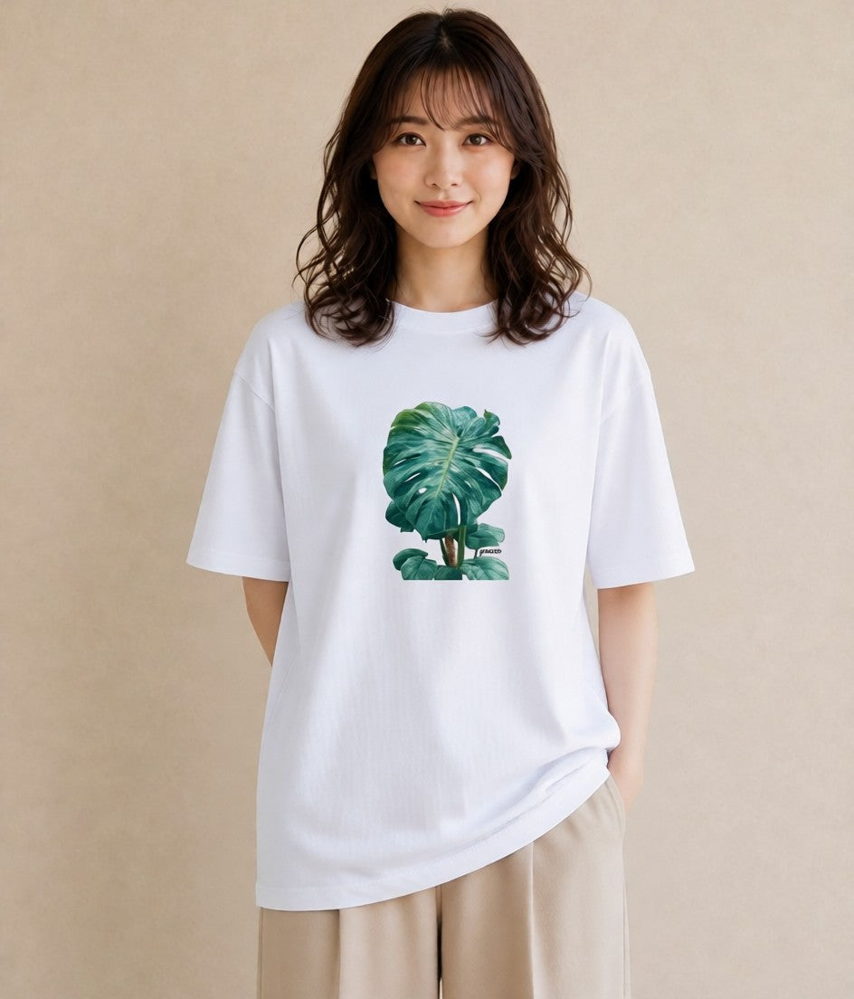 グラフィックTシャツ レディース モンステラ 植物 ボタニカル イラスト モード 送別ギフト 通勤 白T YMAZO