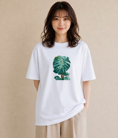 グラフィックTシャツ レディース モンステラ 植物 ボタニカル イラスト モード 送別ギフト 通勤 白T YMAZO