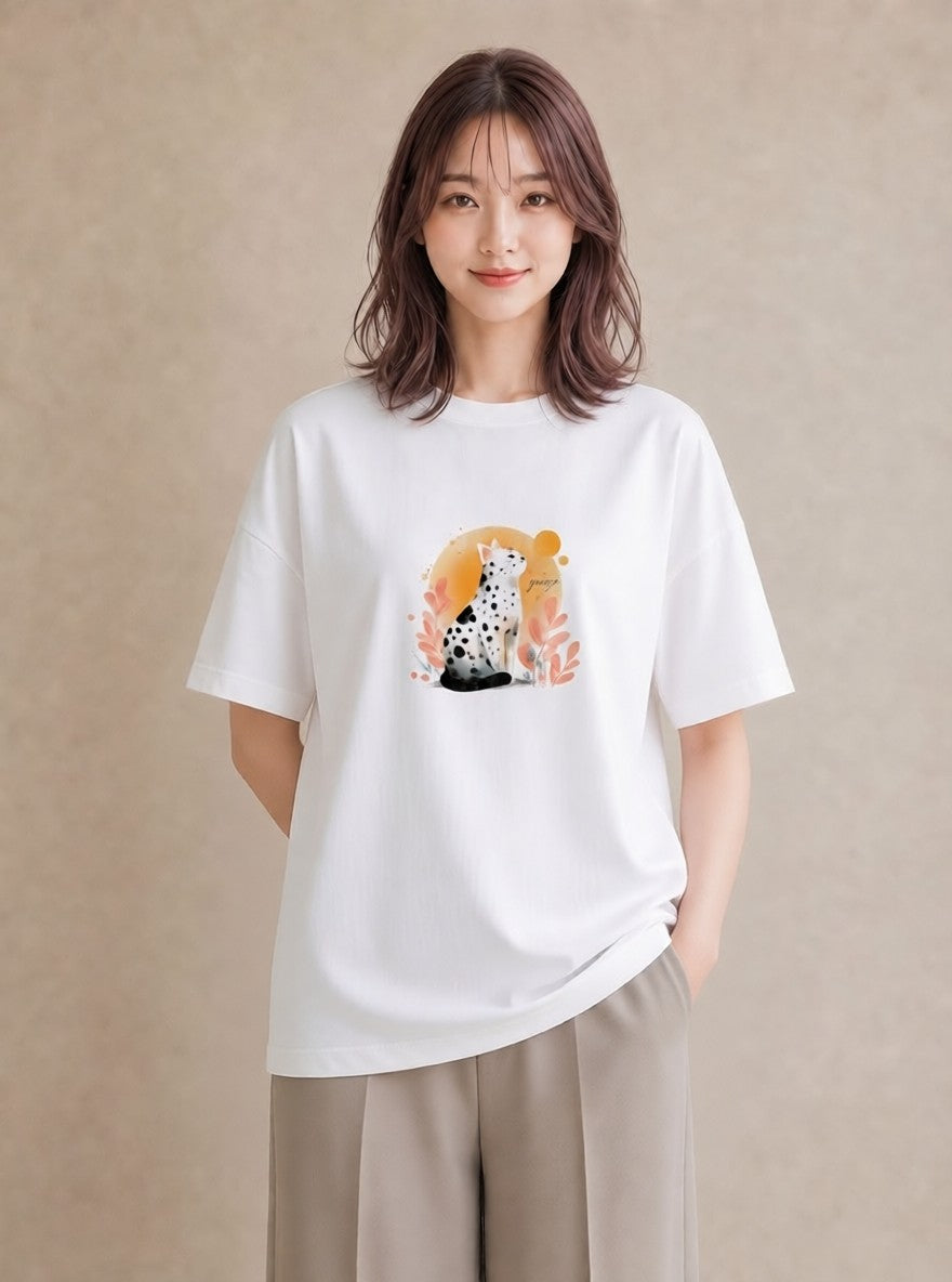 プリントTシャツ レディース 白猫 猫 ねこ イラスト ゆるコーデ 女性 旅行用 白T YMAZO