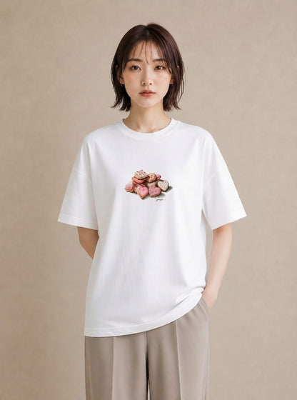 グラフィックTシャツ レディース クッキー 食べ物 フード イラスト モード 買い物 夏コーデ 白T YMAZO