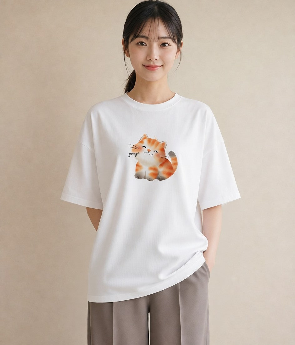 デザインTシャツ レディース 三毛猫 みけねこ 三毛 猫 ねこ イラスト ニュアンス 女性向けギフト 散歩 白T YMAZO