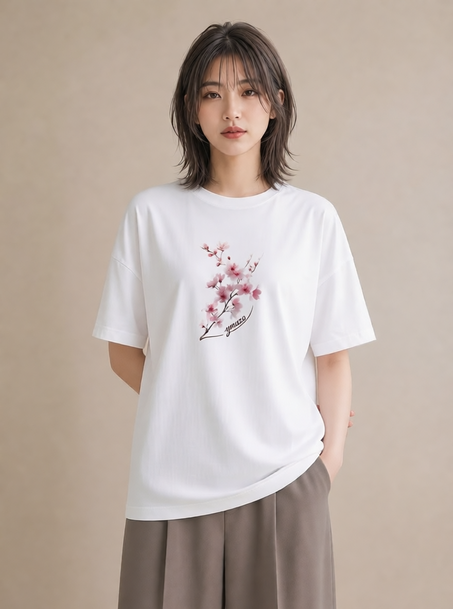 半袖Tシャツ レディース 梅 花 花柄 イラスト クリスマス 旅行 白T
