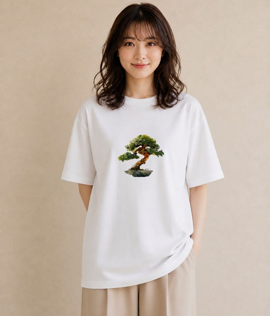 デザインTシャツ レディース 盆栽 植物 ボタニカル イラスト お洒落 クリスマス 旅行 白T YMAZO