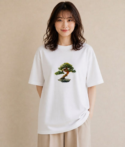 デザインTシャツ レディース 盆栽 植物 ボタニカル イラスト お洒落 クリスマス 旅行 白T YMAZO