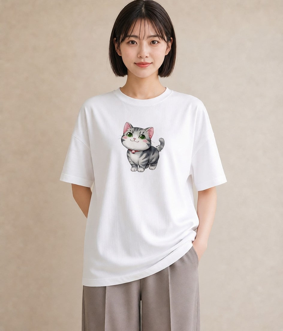 プリントTシャツ レディース マンチカン 猫 ねこ イラスト ラフカジュアル 社会人 女性 白T YMAZO
