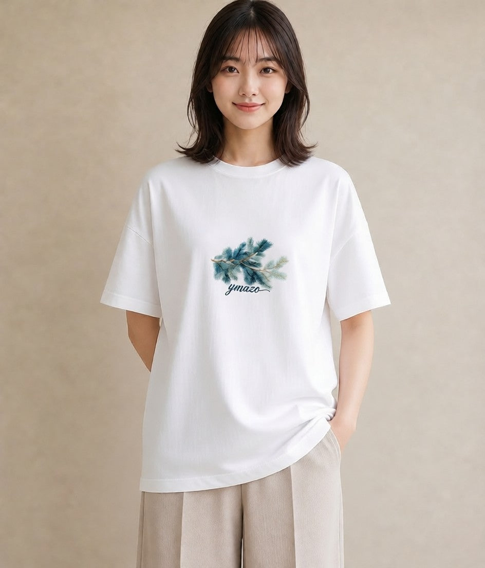 グラフィックTシャツ レディース 松ぼっくり 植物 ボタニカル イラスト シンプル カジュアルコーデ 買い物 白T YMAZO