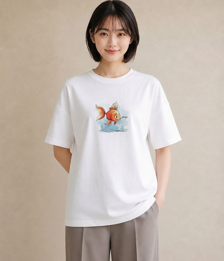 半袖Tシャツ レディース カクレクマノミ 海の生き物 海 イラスト 手描き風 ルームウェア ギフト 白T YMAZO