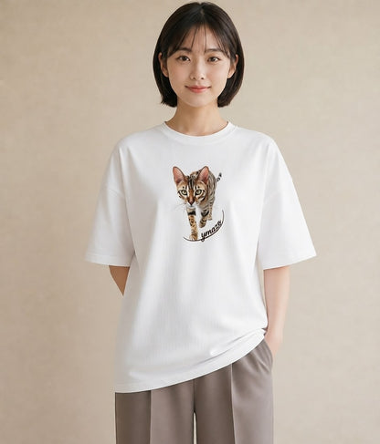 Tシャツ レディース ぶち猫 猫 ねこ イラスト ゆるかわ 女性向けギフト 散歩 白T YMAZO