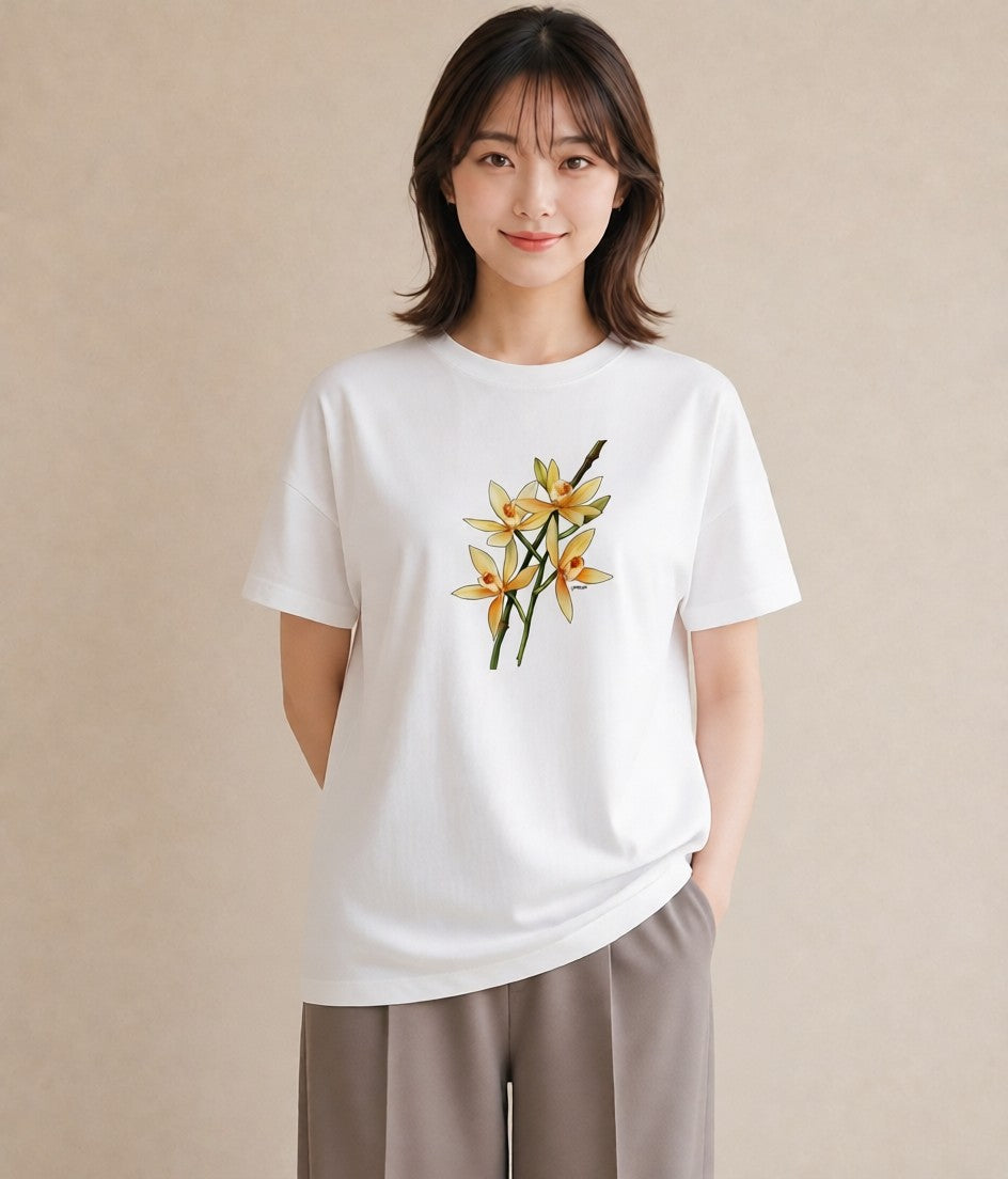 グラフィックTシャツ レディース ゆり 百合 花 花柄 イラスト ラフ カジュアルコーデ 買い物 白T