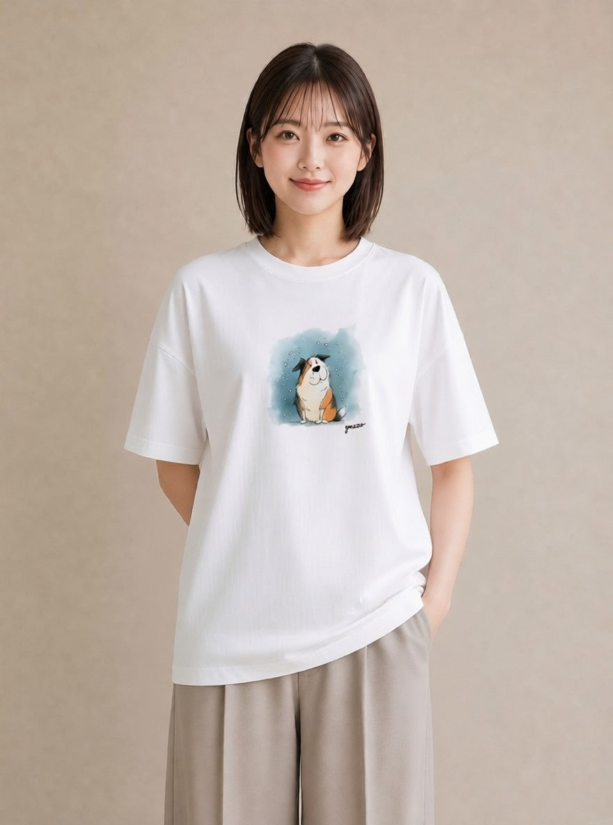 プリントTシャツ レディース ボーダーコリー 犬 いぬ イラスト ガーリー カジュアルコーデ 買い物 白T YMAZO