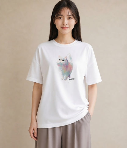 Tシャツ レディース メインクーン 猫 ねこ イラスト 水彩風 20代 カジュアルコーデ 白T YMAZO